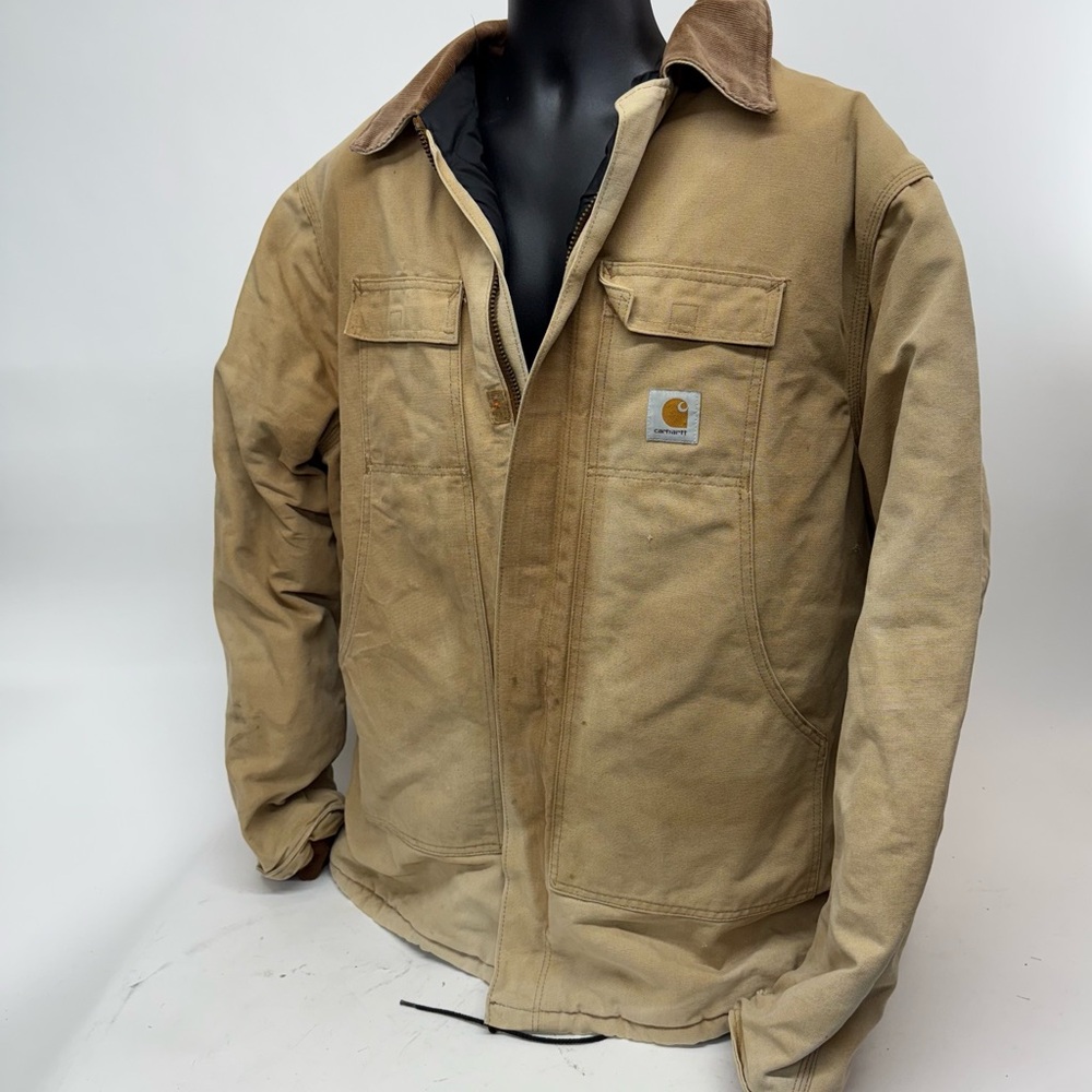 Vtg Carhartt Men Chore Barn Work Jacket Worn Rancher Distressed Tan C03 54 Tall